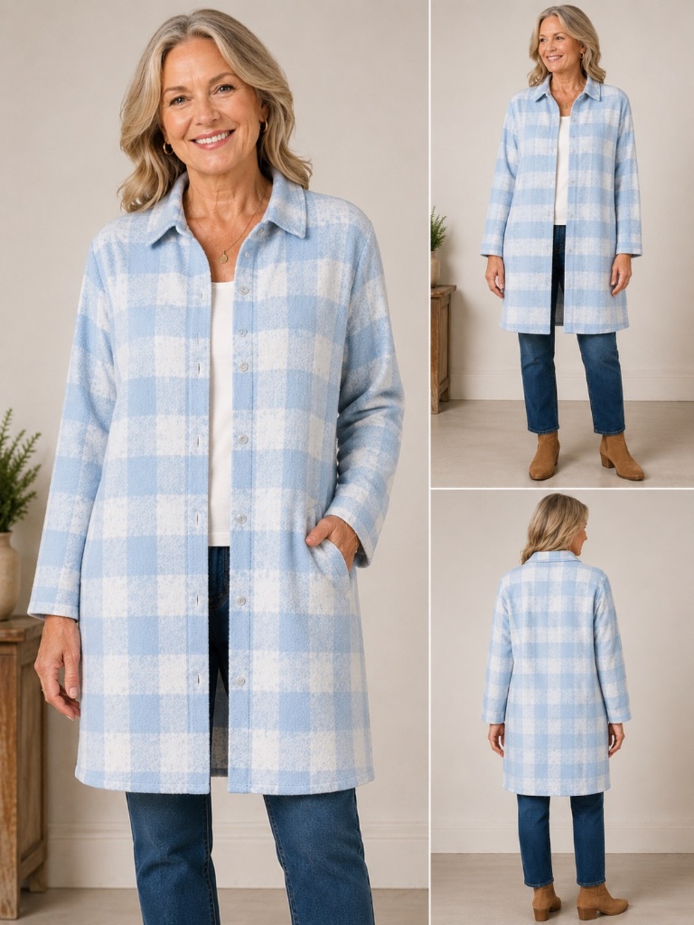 Soft Surroundings Blue Plaid Flannel Shirt Jacket 1X Button Front